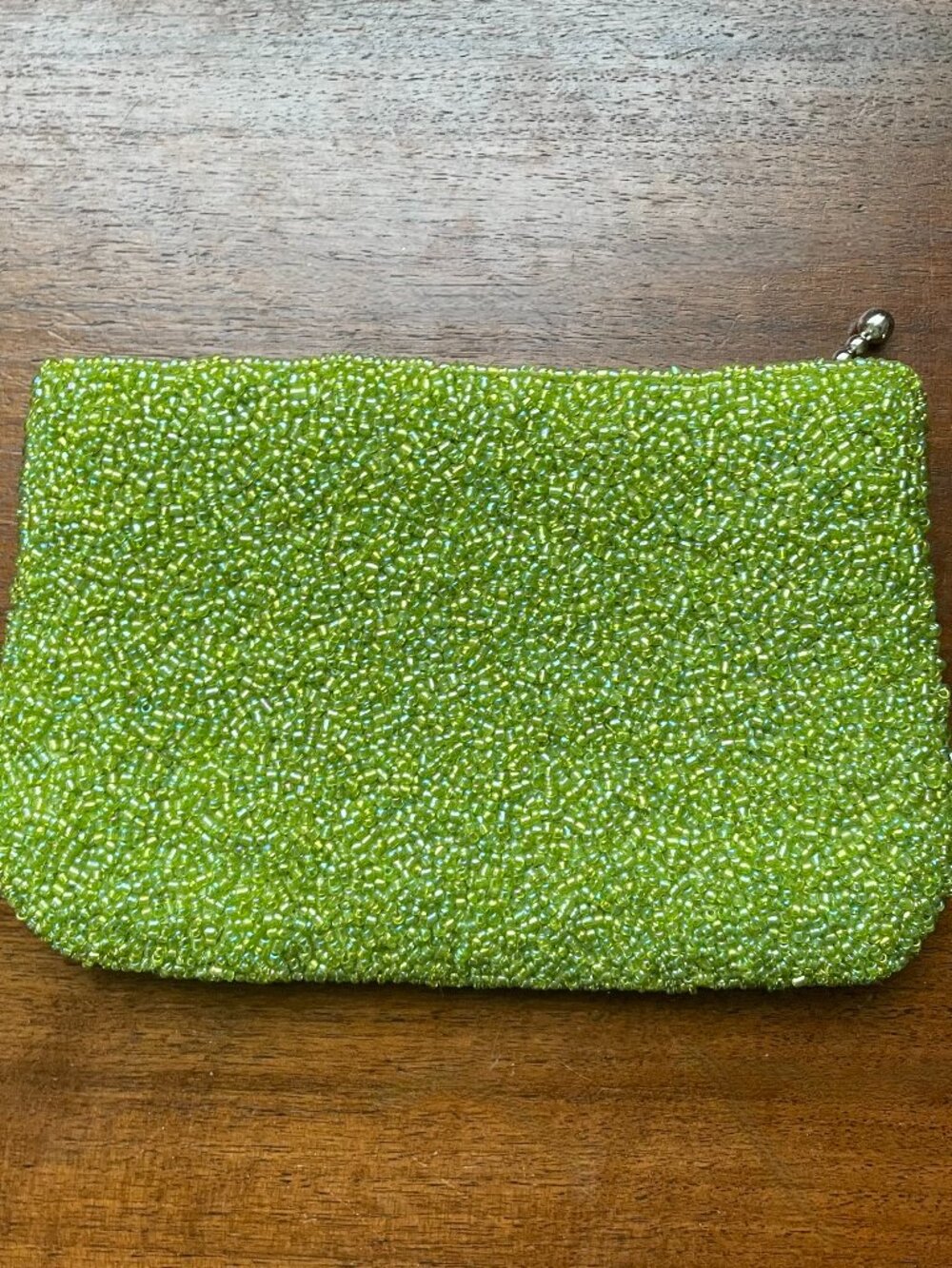 Chan Luu Green Glass Beaded Zip Pouch Clutch Wallet Boho